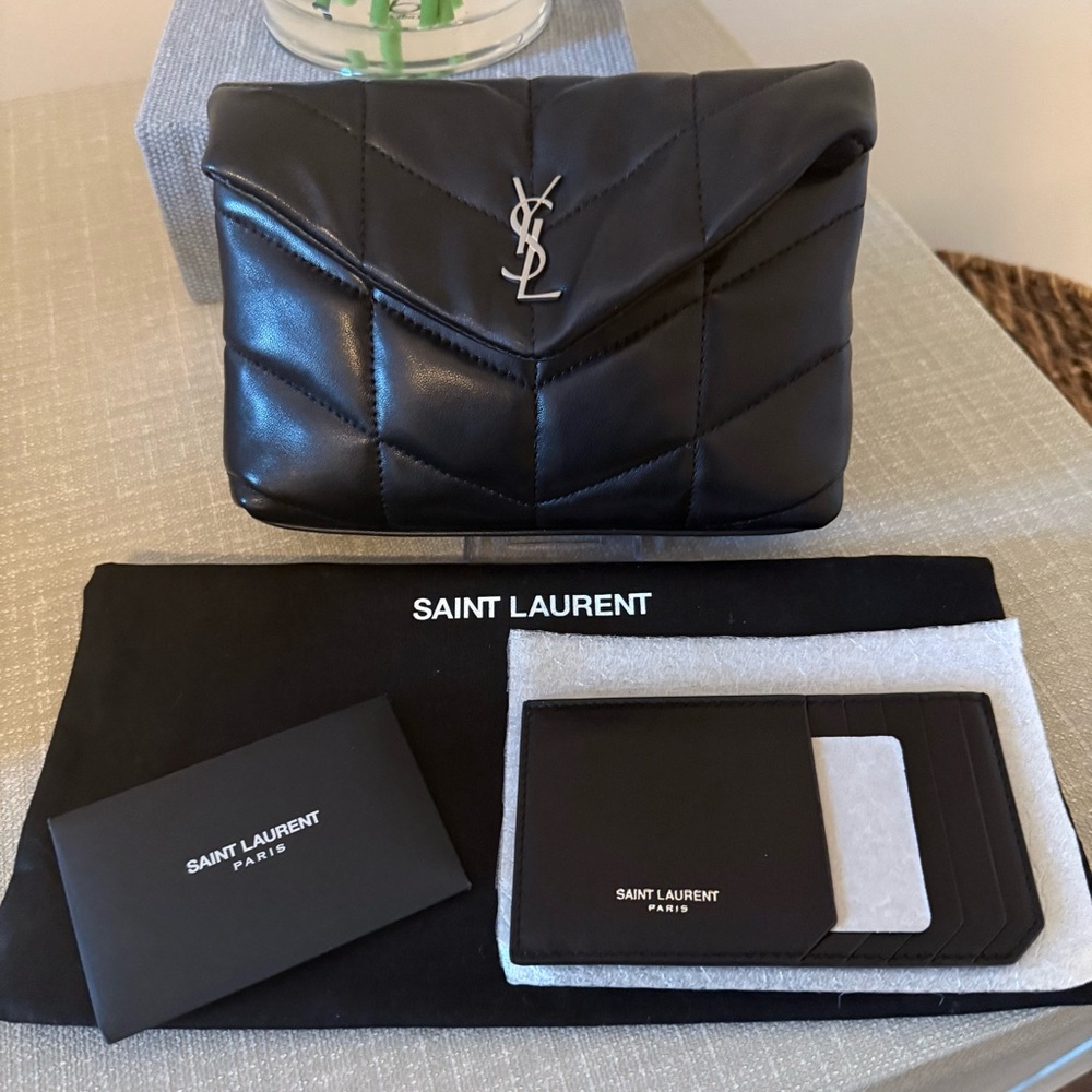 NWT Saint Laurent Lou Puffer Pouch / clutch in Quilted Leather